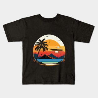 Golden Hour Beauty: Palm Trees, Mountains, and the Beach Kids T-Shirt